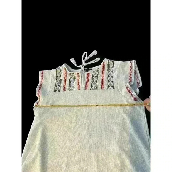 Adrianna Papell Embroidered Blouse Women Medium White Flutter Sleeves Tassel Tie - Picture 9 of 10